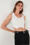 Slim Fit Kalp Yaka Düğmeli Kalın Askılı Crop Kadın Yelek 5865497 SİYAH ÇİZGİLİ