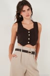 Slim Fit Kalp Yaka Düğmeli Kalın Askılı Crop Kadın Yelek 5865497 KAHVE