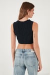 Slim Fit Kalp Yaka Düğmeli Kalın Askılı Crop Kadın Yelek 5865497 LACİVERT ÇİZGİLİ