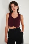 Slim Fit Kalp Yaka Düğmeli Kalın Askılı Crop Kadın Yelek 5865497 BORDO