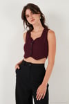 Slim Fit Kalp Yaka Düğmeli Kalın Askılı Crop Kadın Yelek 5865497 BORDO