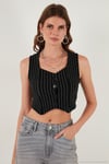 Slim Fit Kalp Yaka Düğmeli Kalın Askılı Crop Kadın Yelek 5865497 BEYAZ-SİYAH