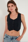 Slim Fit Kalp Yaka Düğmeli Kalın Askılı Crop Kadın Yelek 5865497 LACİVERT ÇİZGİLİ