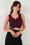 Slim Fit Kalp Yaka Düğmeli Kalın Askılı Crop Kadın Yelek 5865497 BORDO