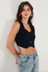 Slim Fit Kalp Yaka Düğmeli Kalın Askılı Crop Kadın Yelek 5865497 LACİVERT