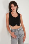 Slim Fit Kalp Yaka Düğmeli Kalın Askılı Crop Kadın Yelek 5865497 SİYAH