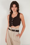 Slim Fit Kalp Yaka Düğmeli Kalın Askılı Crop Kadın Yelek 5865497 KAHVE