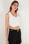 Slim Fit Kalp Yaka Düğmeli Kalın Askılı Crop Kadın Yelek 5865497 SİYAH ÇİZGİLİ