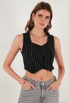 Slim Fit Kalp Yaka Düğmeli Kalın Askılı Crop Kadın Yelek 5865497 BEYAZ-SİYAH