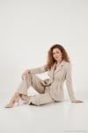 Slim Fit Kruvaze Yaka Pileli Bele Oturan Kadın Takım 6928884 TAŞ