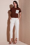 Slim Fit Normal Bel Boru Paça Kadın Pantolon 668YP5372 TAŞ