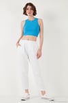 Slim Fit Normal Bel Boru Paça Kadın Pantolon 668YP5372 BEYAZ