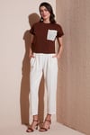 Slim Fit Normal Bel Boru Paça Kadın Pantolon 668YP5372 TAŞ