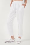 Slim Fit Normal Bel Boru Paça Kadın Pantolon 668YP5372 BEYAZ