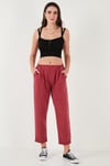 Slim Fit Normal Bel Boru Paça Kadın Pantolon 668YP5372 BORDO
