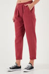 Slim Fit Normal Bel Boru Paça Kadın Pantolon 668YP5372 BORDO