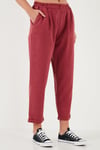 Slim Fit Normal Bel Boru Paça Kadın Pantolon 668YP5372 BORDO