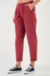 Slim Fit Normal Bel Boru Paça Kadın Pantolon 668YP5372 BORDO