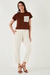 Slim Fit Normal Bel Boru Paça Kadın Pantolon 668YP5372 TAŞ