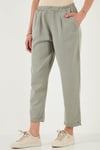 Slim Fit Normal Bel Boru Paça Kadın Pantolon 668YP5372 AÇIK HAKİ