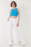Slim Fit Normal Bel Boru Paça Kadın Pantolon 668YP5372 BEYAZ
