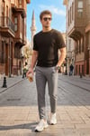 Slim Fit Normal Bel Daralan Paça Erkek Pantolon 6843649 GRİ