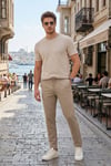 Slim Fit Normal Bel Daralan Paça Erkek Pantolon 6843654 VİZON