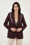 Slim Fit Şal Detaylı Kruvaze Yaka Kadın Ceket 6927665 MÜRDÜM
