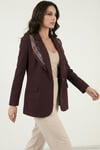 Slim Fit Şal Detaylı Kruvaze Yaka Kadın Ceket 6927665 MÜRDÜM
