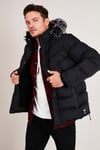 Slim Fit Suni Kürklü Peluş Astarlı Çıkarılabilir Kapüşonlu Şişme Erkek Mont 5761080 B SİYAH