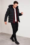 Slim Fit Suni Kürklü Peluş Astarlı Çıkarılabilir Kapüşonlu Şişme Erkek Mont 5761080 B SİYAH