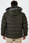 Slim Fit Suni Kürklü Peluş Astarlı Çıkarılabilir Kapüşonlu Şişme Erkek Mont 5761080 B HAKİ