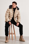 Slim Fit Suni Kürklü Peluş Astarlı Çıkarılabilir Kapüşonlu Şişme Erkek Mont 5761080 B TAŞ