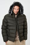 Slim Fit Suni Kürklü Peluş Astarlı Çıkarılabilir Kapüşonlu Şişme Erkek Mont 5761080 B HAKİ