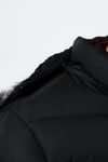 Slim Fit Suni Kürklü Peluş Astarlı Çıkarılabilir Kapüşonlu Şişme Erkek Mont 5761080 B SİYAH