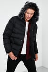 Slim Fit Suni Kürklü Peluş Astarlı Çıkarılabilir Kapüşonlu Şişme Erkek Mont 5761080 B SİYAH