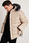 Slim Fit Suni Kürklü Peluş Astarlı Çıkarılabilir Kapüşonlu Şişme Erkek Mont 5761080 B TAŞ