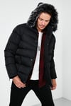 Slim Fit Suni Kürklü Peluş Astarlı Çıkarılabilir Kapüşonlu Şişme Erkek Mont 5761080 B SİYAH
