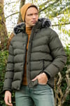 Slim Fit Suni Kürklü Peluş Astarlı Çıkarılabilir Kapüşonlu Şişme Erkek Mont 5761080 B HAKİ