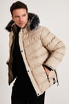Slim Fit Suni Kürklü Peluş Astarlı Çıkarılabilir Kapüşonlu Şişme Erkek Mont 5761080 B TAŞ