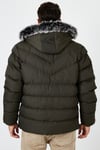 Slim Fit Suni Kürklü Peluş Astarlı Çıkarılabilir Kapüşonlu Şişme Erkek Mont 5761080 B HAKİ