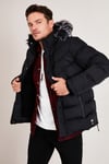Slim Fit Suni Kürklü Peluş Astarlı Çıkarılabilir Kapüşonlu Şişme Erkek Mont 5761080 B SİYAH