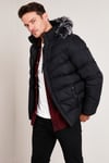 Slim Fit Suni Kürklü Peluş Astarlı Çıkarılabilir Kapüşonlu Şişme Erkek Mont 5761080 B SİYAH