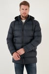 Slim Fit Suya ve Rüzgara Dayanıklı Çıkarılabilir Kapüşonlu Şişme Erkek Mont 649009 LACİVERT