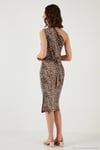 Slim Fit Tek Omuzlu Yırtmaçlı Bağlama Detaylı Midi Kadın Elbise 5866272 LEOPAR