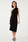 Slim Fit Tek Omuzlu Yırtmaçlı Bağlama Detaylı Midi Kadın Elbise 5866272 SİYAH