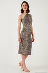 Slim Fit Tek Omuzlu Yırtmaçlı Bağlama Detaylı Midi Kadın Elbise 5866272 LEOPAR