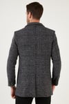 Slim Fit Tek Yırtmaçlı Düğmeli Astarlı Kaşe Erkek Kaban 5840110E Siyah Ekoseli