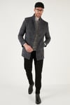 Slim Fit Tek Yırtmaçlı Düğmeli Astarlı Kaşe Erkek Kaban 5840110E Siyah Ekoseli