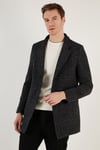 Slim Fit Tek Yırtmaçlı Düğmeli Astarlı Kaşe Erkek Kaban 5840110E Antrasit Ekoseli